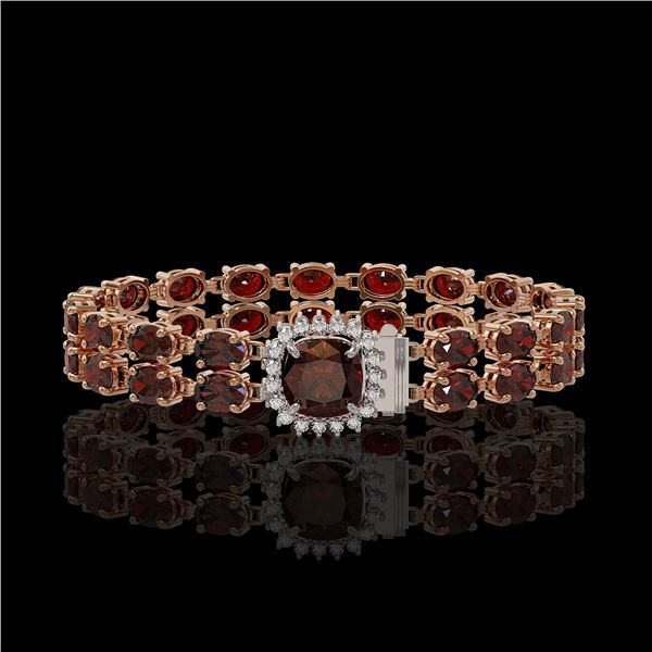14.98 ctw Garnet & Diamond Bracelet 14K Rose Gold - REF-178G2W