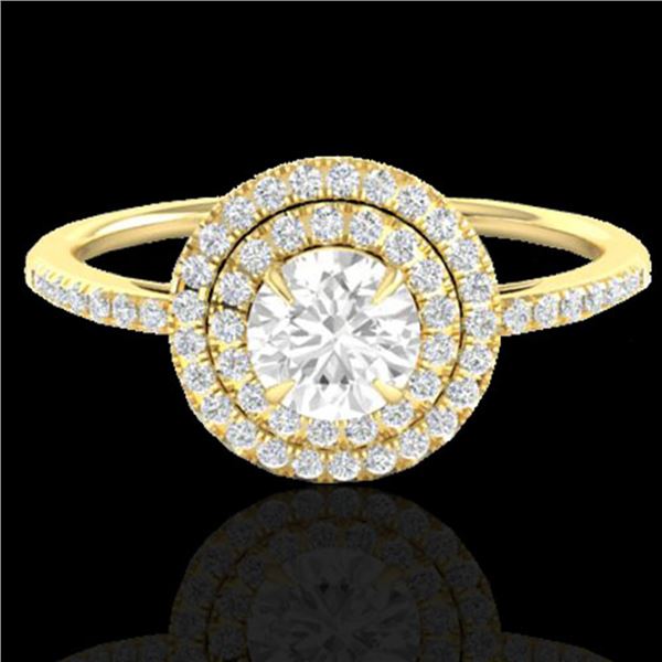1 ctw Micro Pave VS/SI Diamond Solitaire Ring Halo 18k Yellow Gold - REF-153X6A