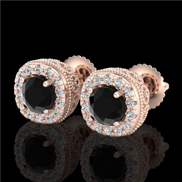 1.69 ctw Fancy Black Diamond Art Deco Stud Earrings 18k Rose Gold - REF-121A8N