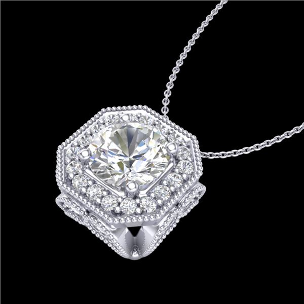 1.54 ctw VS/SI Diamond Solitaire Art Deco Necklace 18k White Gold - REF-409R3K