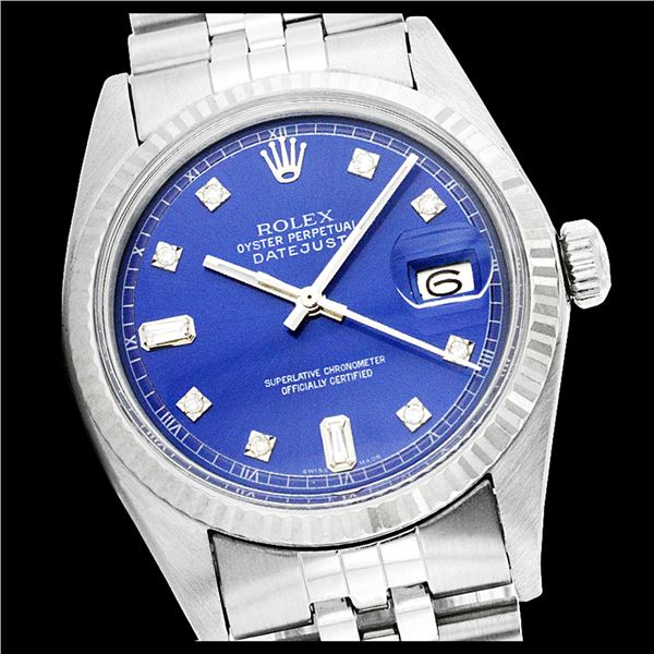 Rolex Men's Stainless Steel, QuickSet, Diamond Dial with Fluted Bezel