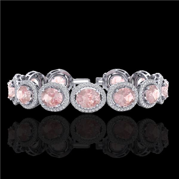 23 ctw Morganite & Micro Pave VS/SI Diamond Bracelet 10k White Gold - REF-527H3R