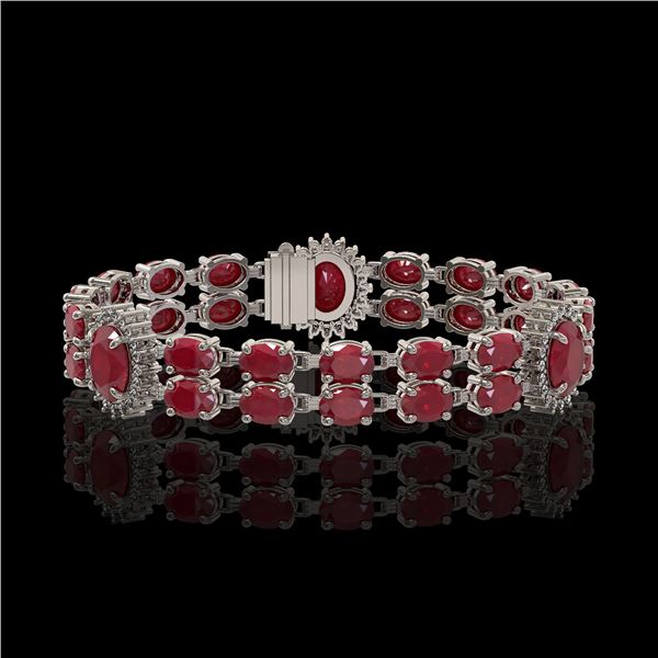 20.99 ctw Ruby & Diamond Bracelet 14K White Gold - REF-263K6Y