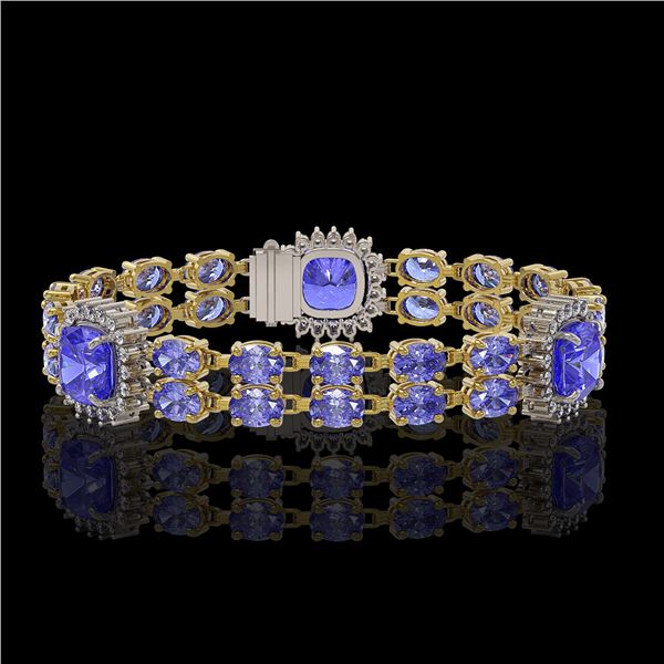 19.6 ctw Tanzanite & Diamond Bracelet 14K Yellow Gold - REF-323F8M