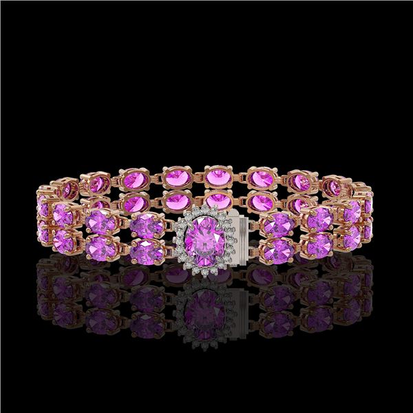 24.82 ctw Amethyst & Diamond Bracelet 14K Rose Gold - REF-218N2F