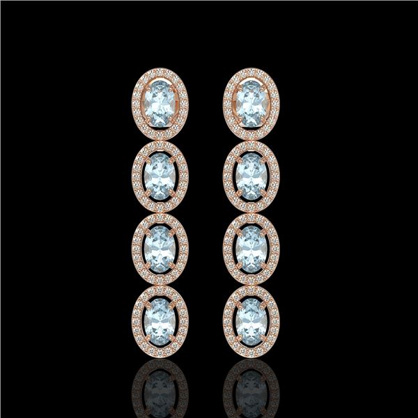 4.68 ctw Aquamarine & Diamond Micro Pave Halo Earrings 10k Rose Gold - REF-143X6A