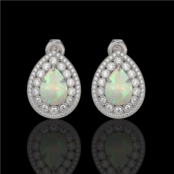 7.88 ctw Certified Opal & Diamond Victorian Earrings 14K White Gold - REF-244Y2X