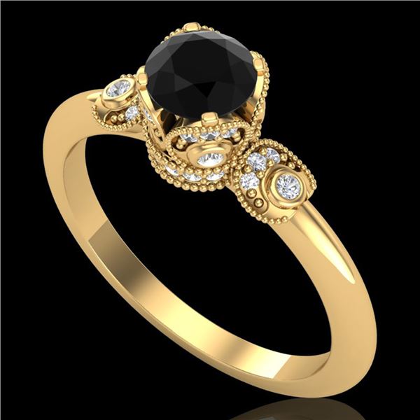 1 ctw Fancy Black Diamond Engagment Art Deco Ring 18k Yellow Gold - REF-80Y2X