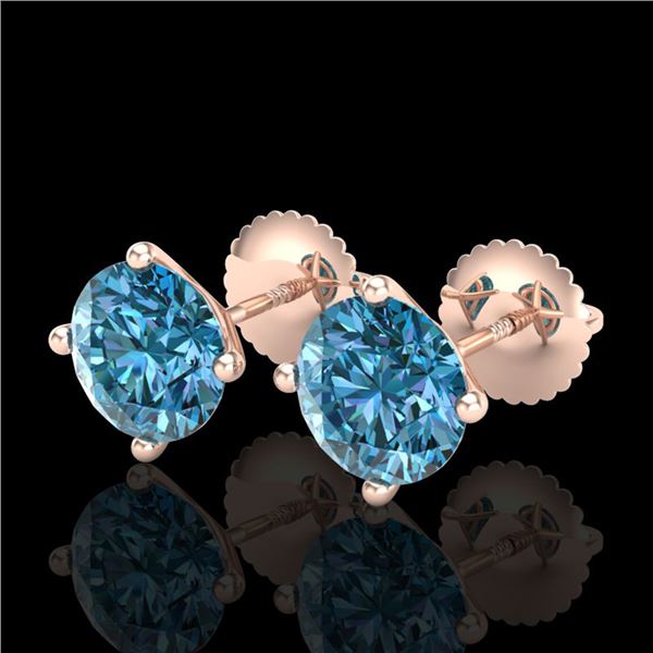 2.5 ctw Fancy Intense Blue Diamond Art Deco Earrings 18k Rose Gold - REF-265W9H