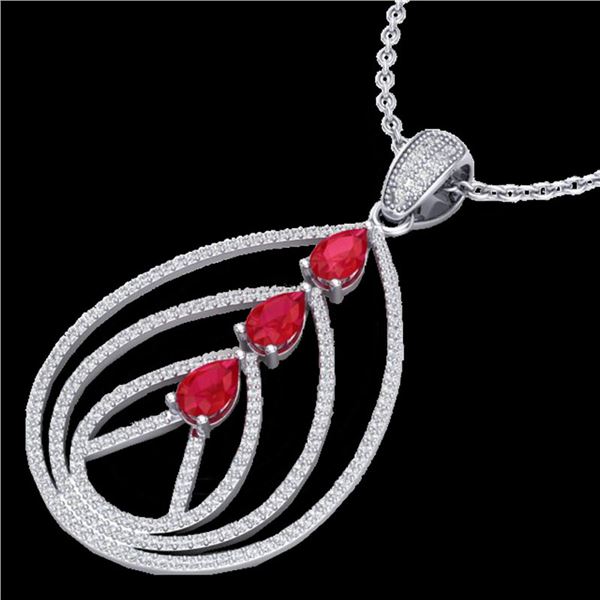 2 ctw Ruby & Micro Pave VS/SI Diamond Designer Necklace 18k White Gold - REF-163A6N