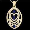 3.50 ctw Sapphire & Micro VS/SI Diamond Heart Necklace 18k Yellow Gold - REF-218W2H