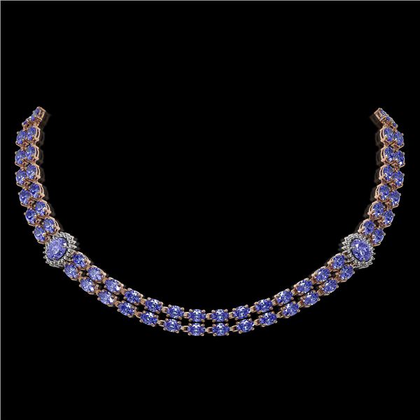 36.19 ctw Tanzanite & Diamond Necklace 14K Rose Gold - REF-527G3W
