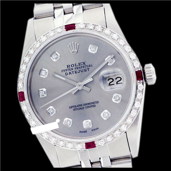 Rolex Ladies Stainless Steel, Diam Dial & Diam/Ruby Bezel, Sapphire Crystal