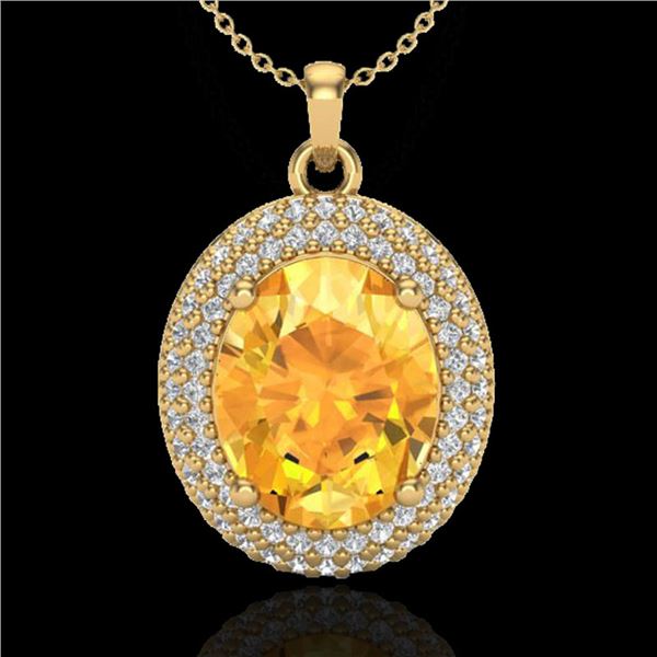 4 ctw Citrine & Micro Pave VS/SI Diamond Necklace 18k Yellow Gold - REF-92R4K