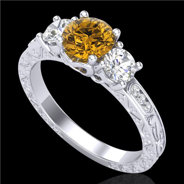 1.41 ctw Intense Fancy Yellow Diamond Art Deco Ring 18k White Gold - REF-227F3M
