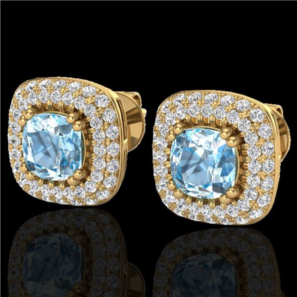 2.16 ctw Sky Blue Topaz & Micro VS/SI Diamond Earrings 18k Yellow Gold - REF-98N4F