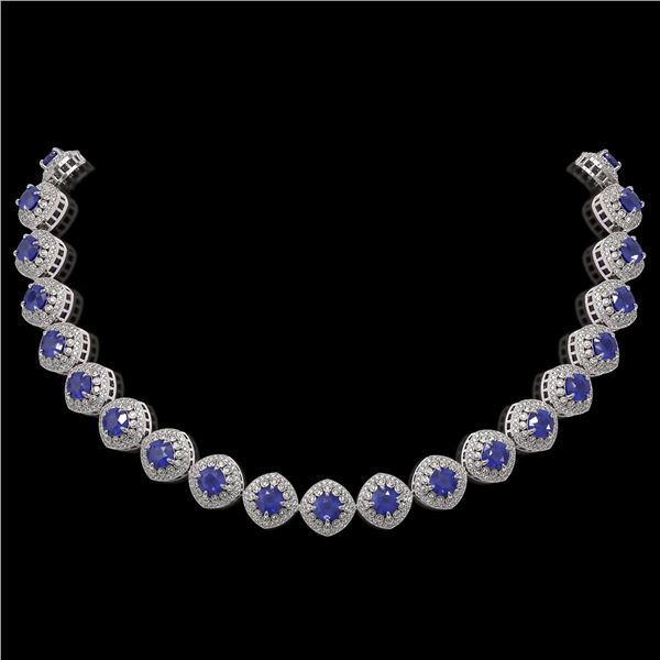 82.17 ctw Sapphire & Diamond Victorian Necklace 14K White Gold - REF-1800R2K