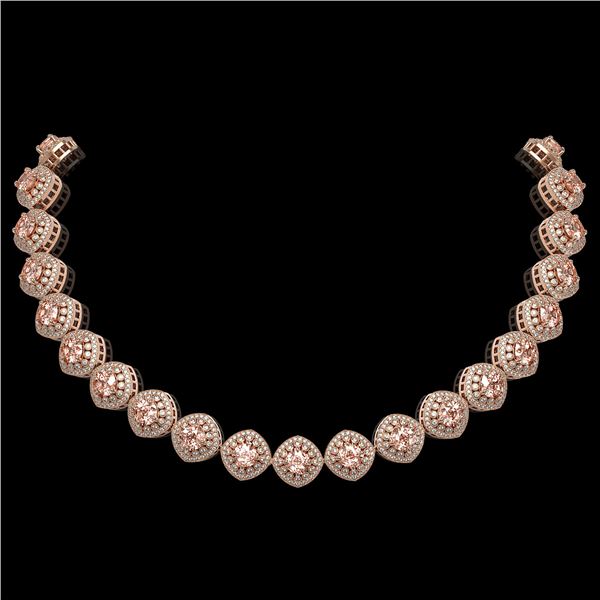 68.97 ctw Morganite & Diamond Victorian Necklace 14K Rose Gold - REF-2349W8H