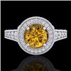 Image 2 : 1.12 ctw Intense Fancy Yellow Diamond Art Deco Ring 18k White Gold - REF-167X3A