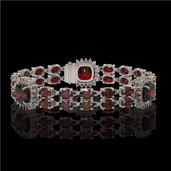 17.34 ctw Garnet & Diamond Bracelet 14K White Gold - REF-263R6K