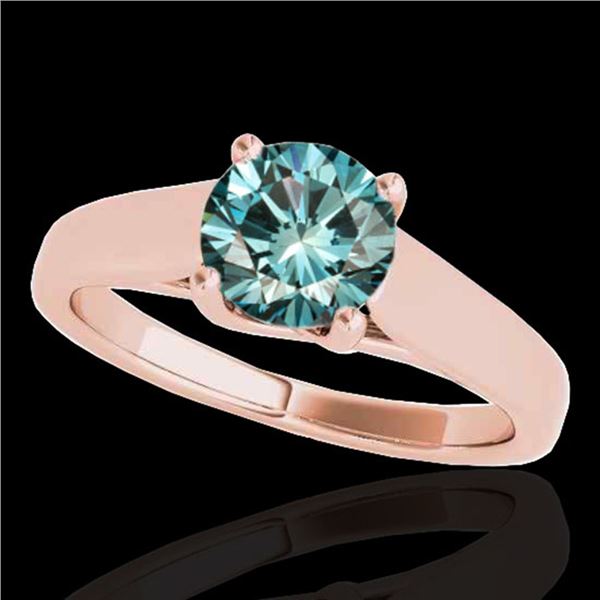 1 ctw SI Certified Fancy Blue Diamond Solitaire Ring 10k Rose Gold - REF-103H6R