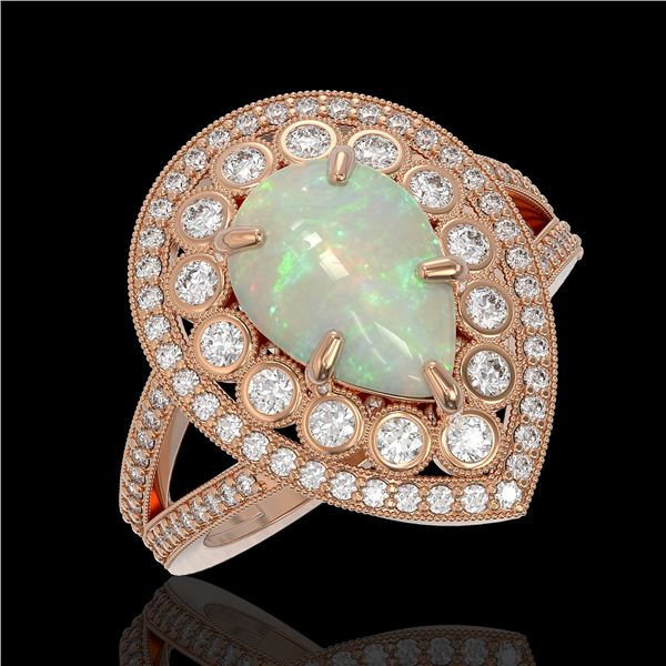 4.19 ctw Certified Opal & Diamond Victorian Ring 14K Rose Gold - REF-148Y2X