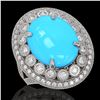 Image 1 : 9.07 ctw Turquoise & Diamond Victorian Ring 14K White Gold - REF-245H5R