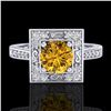 Image 2 : 1.1 ctw Intense Fancy Yellow Diamond Art Deco Ring 18k White Gold - REF-169Y3X