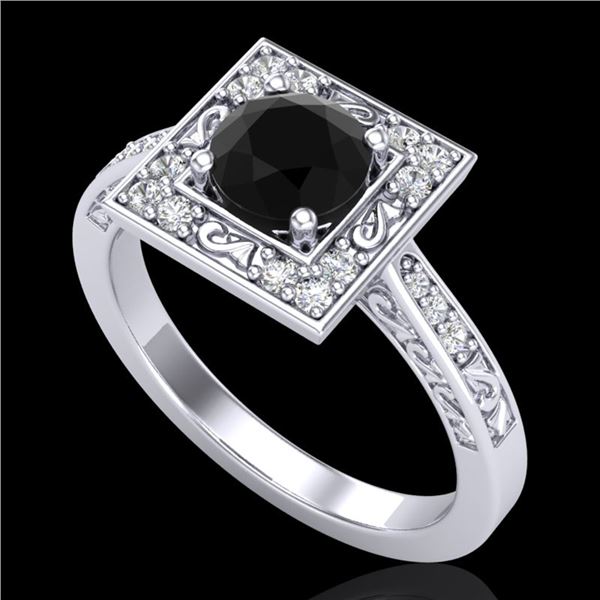 1.1 ctw Fancy Black Diamond Engagment Art Deco Ring 18k White Gold - REF-87G3W