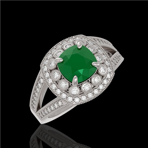 2.69 ctw Certified Emerald & Diamond Victorian Ring 14K White Gold - REF-104X9A