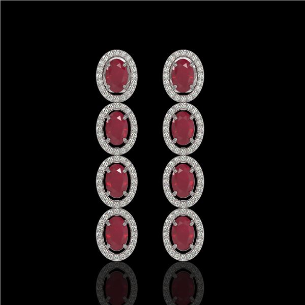 6.47 ctw Ruby & Diamond Micro Pave Halo Earrings 10k White Gold - REF-143A6N