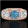 Image 2 : 2.51 ctw Intense Blue Diamond Art Deco 3 Stone Ring 18k Rose Gold - REF-345F5M