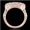 Image 3 : 2.51 ctw Intense Blue Diamond Art Deco 3 Stone Ring 18k Rose Gold - REF-345F5M