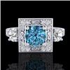 Image 2 : 1.55 ctw Intense Blue Diamond Art Deco 3 Stone Ring 18k White Gold - REF-178R2K