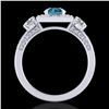 Image 3 : 1.55 ctw Intense Blue Diamond Art Deco 3 Stone Ring 18k White Gold - REF-178R2K