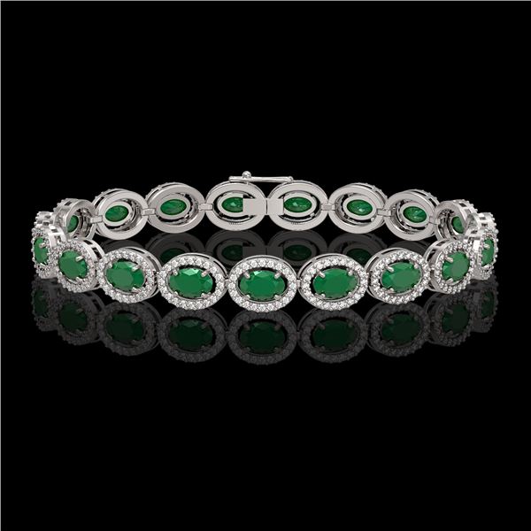 15.2 ctw Emerald & Diamond Micro Pave Halo Bracelet 10k White Gold - REF-300A2N
