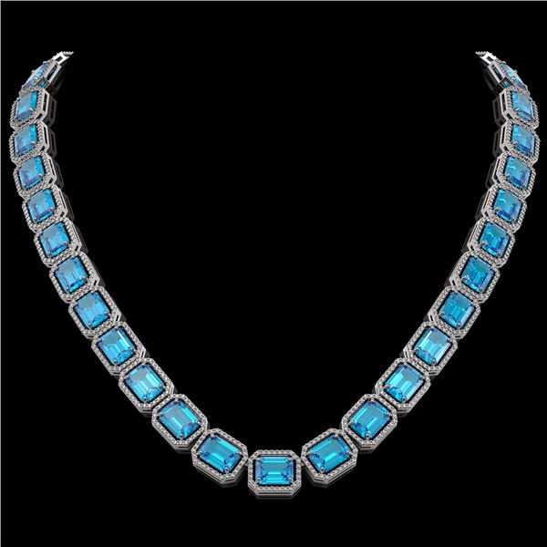 79.01 ctw Swiss Topaz & Diamond Micro Pave Halo Necklace 10k White Gold - REF-836F4M
