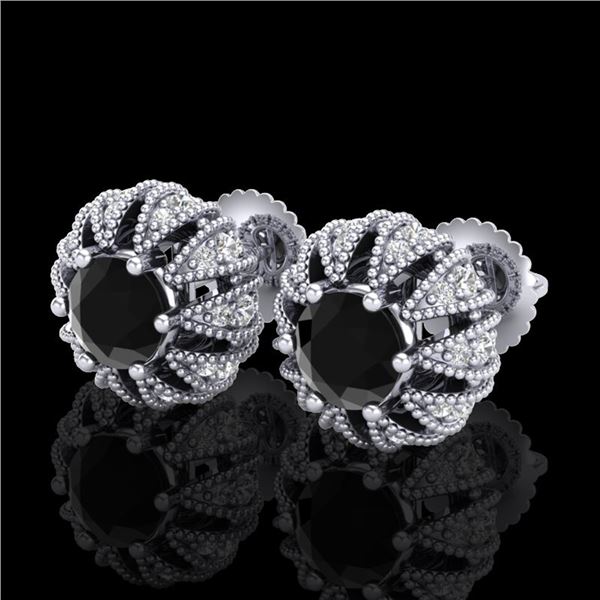 2.01 ctw Fancy Black Diamond Art Deco Micro Pave Earrings 18k White Gold - REF-143A6N
