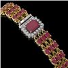 Image 2 : 28.74 ctw Ruby & Diamond Bracelet 14K Yellow Gold - REF-318R2K
