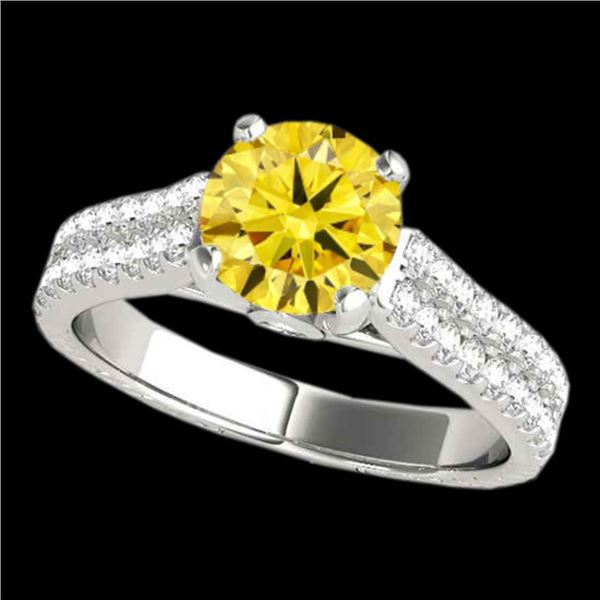 2.11 ctw SI/I Fancy Intense Yellow Diamond Pave Ring 10k White Gold - REF-334F3M
