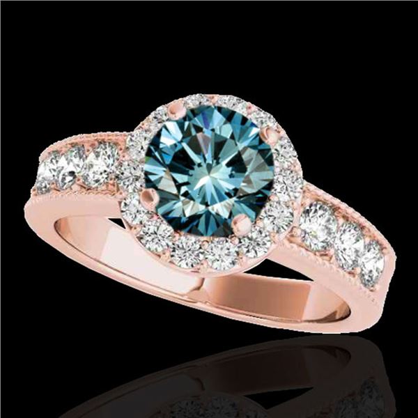2.1 ctw SI Certified Fancy Blue Diamond Solitaire Halo Ring 10k Rose Gold - REF-170X5A
