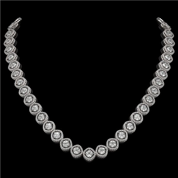 29.37 ctw Cushion Cut Diamond Micro Pave Necklace 18K White Gold - REF-3956K6Y