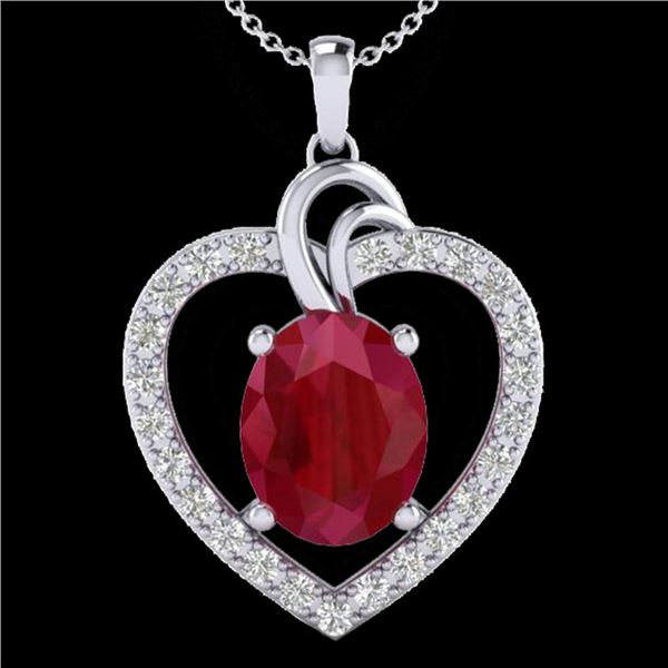 4 ctw Ruby & VS/SI Diamond Designer Heart Necklace 14k White Gold - REF-81M8G