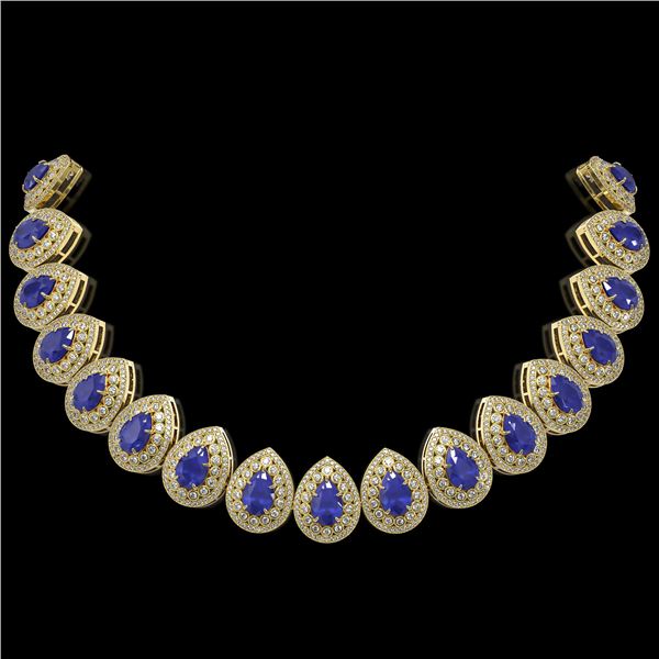 121.42 ctw Sapphire & Diamond Victorian Necklace 14K Yellow Gold - REF-3331Y5X