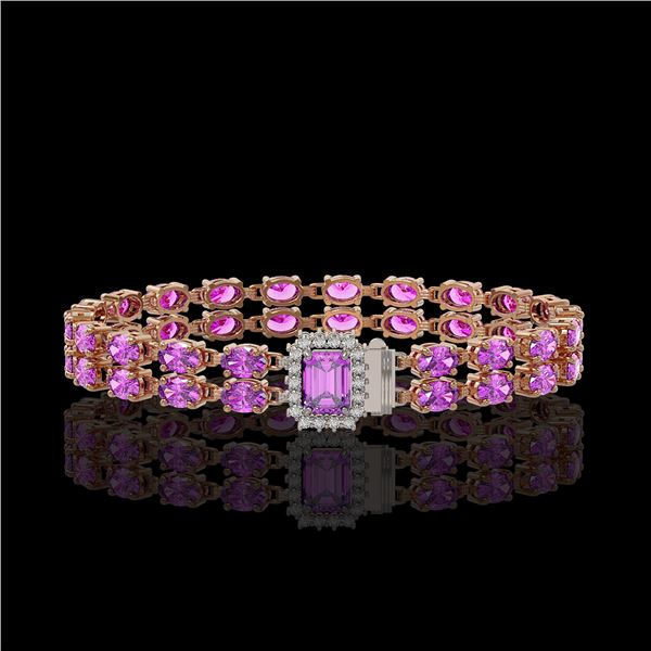 13.83 ctw Amethyst & Diamond Bracelet 14K Rose Gold - REF-236F4M