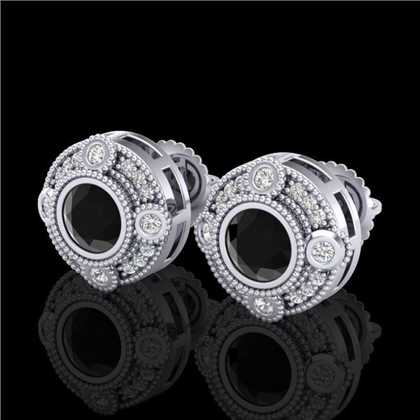 1.5 ctw Fancy Black Diamond Art Deco Stud Earrings 18k White Gold - REF-113M6G
