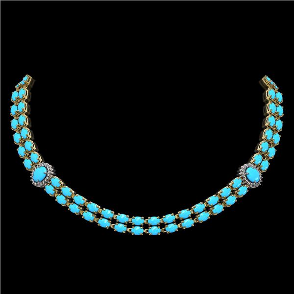 29.16 ctw Turquoise & Diamond Necklace 14K Yellow Gold - REF-454G5W