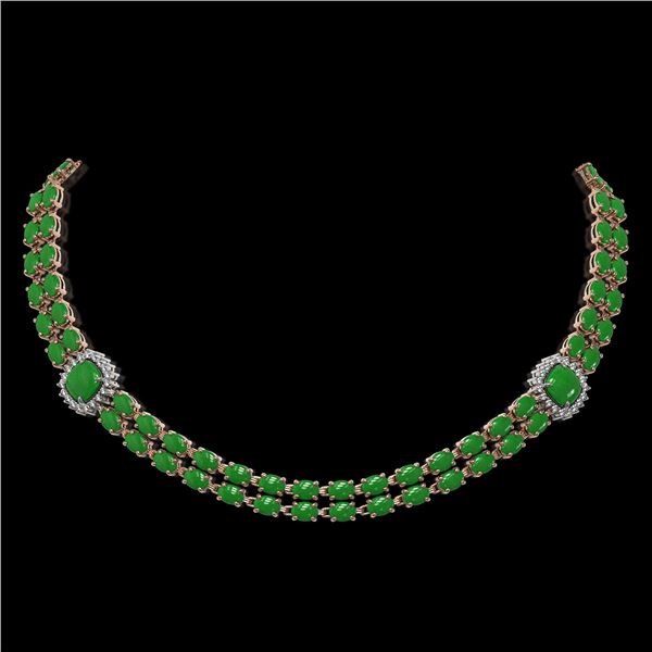 29.39 ctw Jade & Diamond Necklace 14K Rose Gold - REF-527G3W