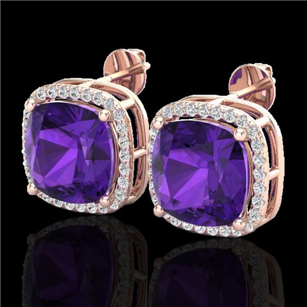 12 ctw Amethyst & Micro Pave VS/SI Diamond Earrings 14k Rose Gold - REF-78W2H