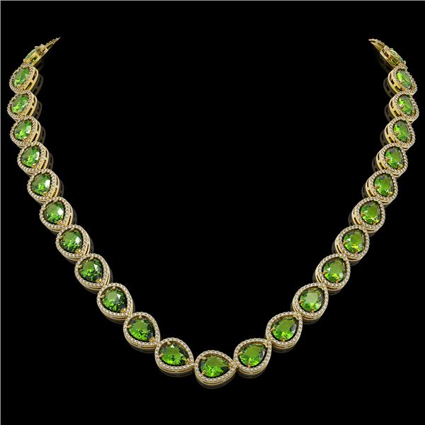 33.6 ctw Peridot & Diamond Micro Pave Halo Necklace 10k Yellow Gold - REF-675G3W